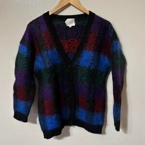 Vintage Susan Bristol Mohair Multi-Colored Cardigan Sweater Size Women’s L